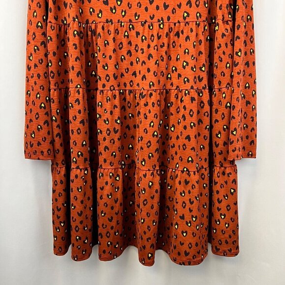 See in Love Women’s Long Sleeve V-Neck Babydoll Dress Rust/Multi Animal Print S - Picture 4 of 8